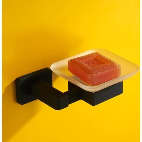 Bathroom Accessories Black Quilt High-end Soap Dishes Matte Plate Soap Holder Wall Mounted Soap Case Home Decoration