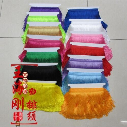 Free shipping 10 meters 20CM Width 23Color Stage Clothes Accessories Polyester Tassel Fringe Trimming Lace For Diy Latin Dress