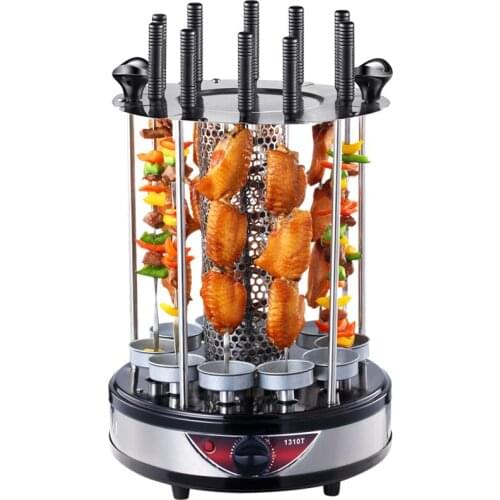 Smokeless Electric Barbecue Grill BBQ Charbroiler Burner Roaster Churrasco Solar Cooker for Family with Auto- Spinning Rack