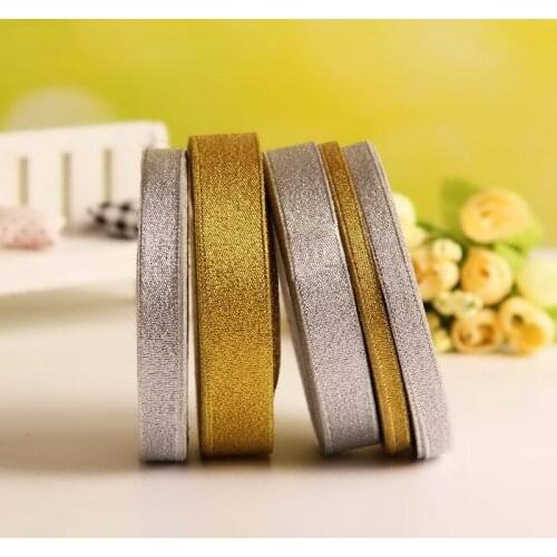 Glitter Golden Silver Ribbon Metallic Luster Wedding Decoration DIY Invitation Card 15mm 25 Yards 22M Satin Single Face Printed