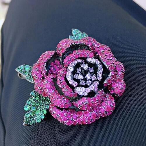 925 sterling silver with cubic zircon rose flower brooch & pendant double use cute romantic fine women jewelry free shipping