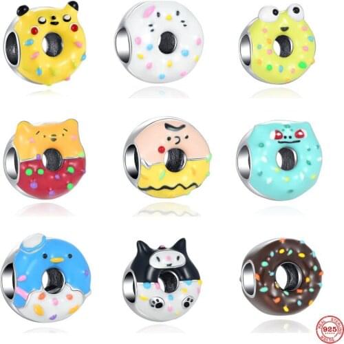 New Original DIY Colorful Donut Beads 925 Sterling Silver Charms Fit Pandora Bracelet Accessories European