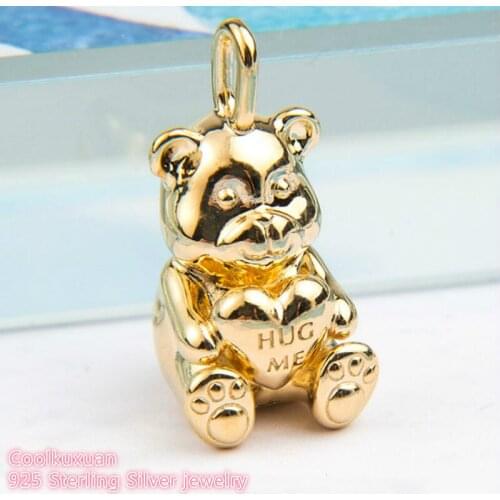 Mothers Day 925 Sterling Silver Theodore Bear Charm Beads Gold color Pendant beads Fit Original Pandora Charms Bracelet