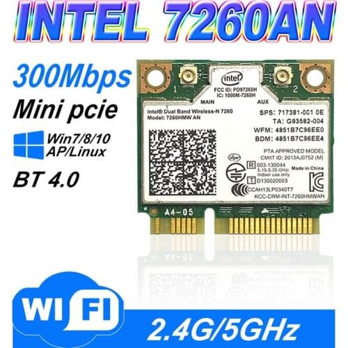 Dual band Wireless N 7260HMWAN 7260 7260hmw an Wifi Bluetooth 4.0 Card for Intel miniPCI-E 300Mbps wifi 2.4G/5G