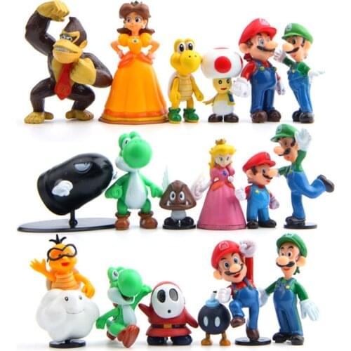 18pcs 10pcs 6pcs/lot Anime Super Mario Figurines Toy Characters Yoshi Peach Princess Luigi Donkey Kong Dolls Action Figure Gift