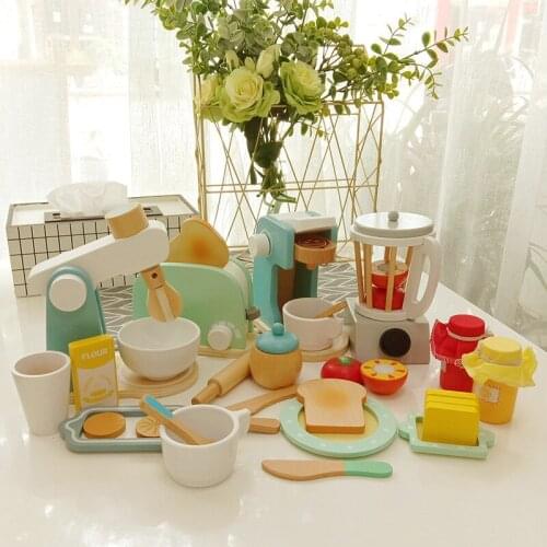 Play House Early Education Toy Bread Machine Coffee Machine Childrens Wooden Simulation Kitchen Toy Set Juicer Microwave Oven
