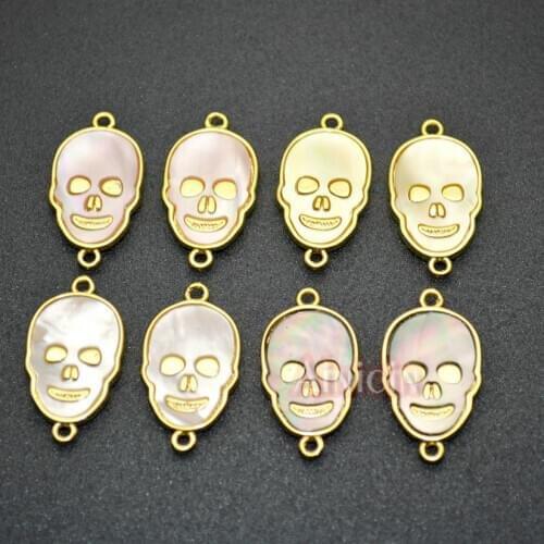 Fine Carved Skull Head Connectors Natural Pink White Black Yellow Shell Gold Plating Metal Fashion Jewelry Making Connection
