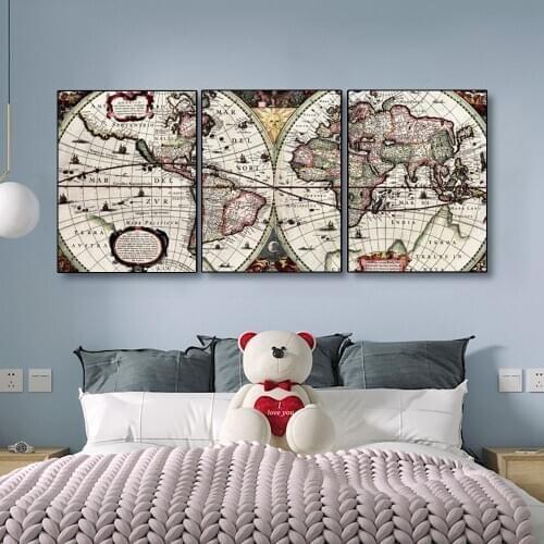 Calligraphy Vintage World Map 5d diamond painting 3 panel full novelty 2020 mosaic art diamond embroidery icons new hot ,N400