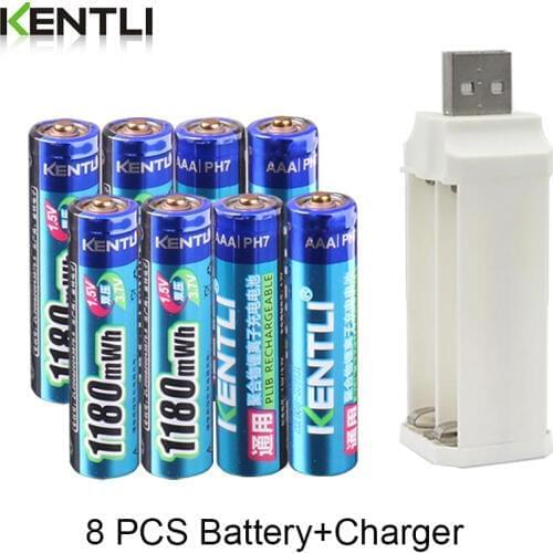 KENTLI 8pcs 1.5v 1180mWh aaa Lithium Rechargeable Batteries + 4 Slots Charger for Clock Remote Controller Toys Electronic