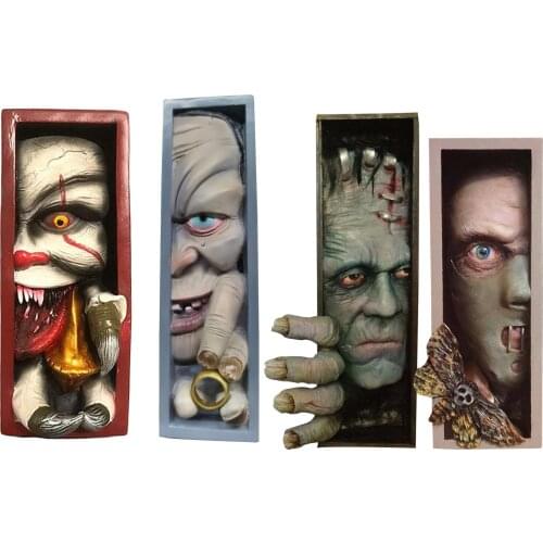 Horror Peeping On The Bookshelf Monster Human Face Resin Bookends Bookstand Sculpture Collecting Cd Albums Bookshelf rational
