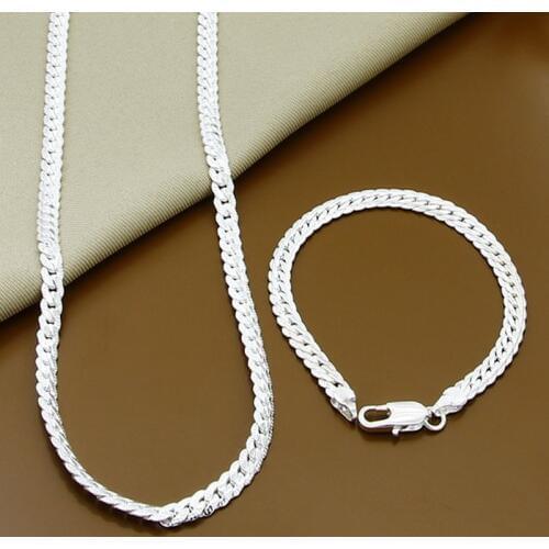 Wholesale Price 6MM Full Sideways Necklace Bracelet Sets 925 Silver Jewelry Sets For Woman Men Top Quality