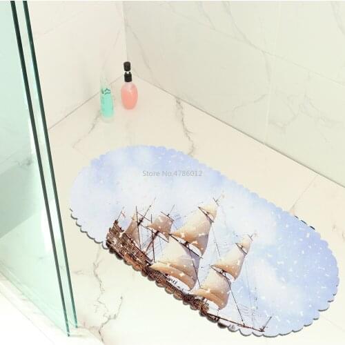 Sailing Boat Hand Drawing Balcony Bathroom Mat Hydrophobic Anti-skid Door Mat Swimming Pool Public Place Non-slip Mat