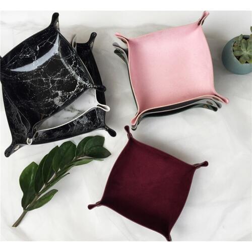 Leather storage tray Jewelry tray Foldable Storage Box PU Leather Square Tray for Dice Table Games Key Wallet Coin Box Tray Desk
