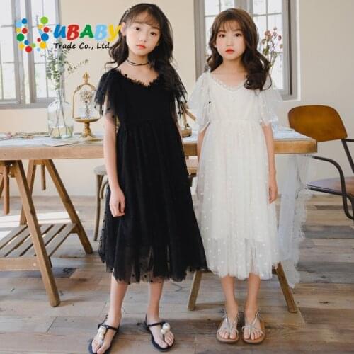 Summer 4 -16 Years Kids Girls White/black Lace Dress V-Neck Pollk Dot 2021 New Children Clothes Teen Gilrs Party Dress Princess
