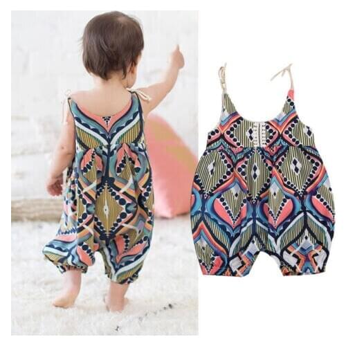 Summer Boho Floral Girl Jumpsuits 0-24M Newborn Baby Girl Casual Harem Sleeveless Romper Jumpsuit Summer Outfits UK