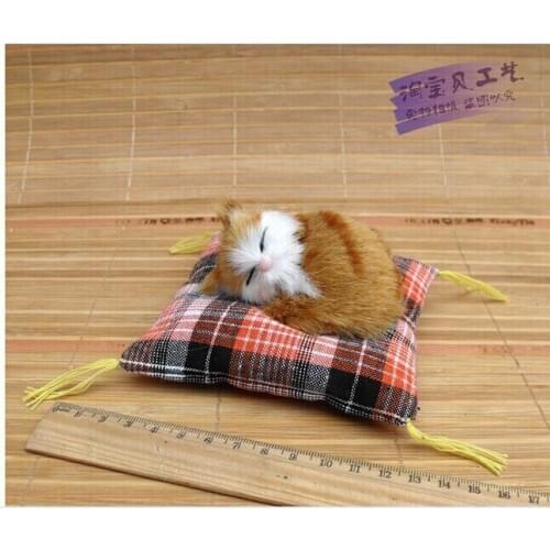 Small cute yellow simulation cat toy mini sleeping cat doll car decorations gift doll about 10cm 0765