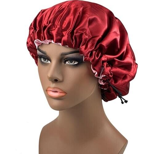 New Solid Adjustable Extra Large Double Layer Night Sleep Caps African hair Bonnet Satin Lined Cap Hat Ladies Turban Headwrap