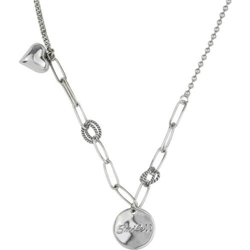 925 silver necklace smile and heart pendant link chain choker necklaces for women