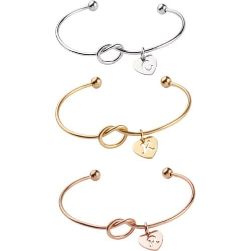 Personalized 26 Initial Heart Charm Bracelet for Women Gift Customized Stainless Steel Engraved Letter Bracelets & Bangles