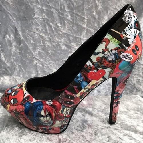 Cartoon Animation Pointed Toe Stilettos Platform Pumps Super High Thin Heels Female Dance Party Small Size 31 33 36 Woman Shoes