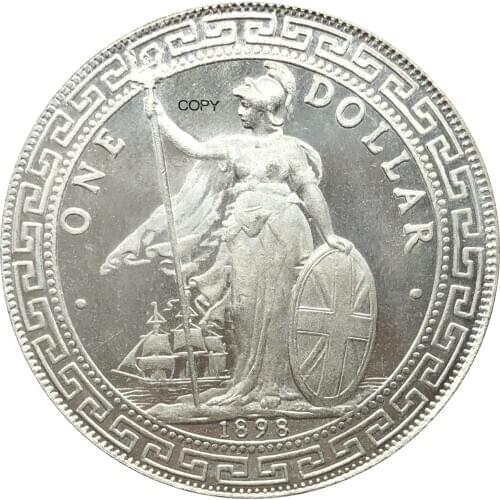 United Kingdom 1 Dollar British Trade Dollar 1898 One Dollar Cupronickel Plated Silver Hong Kong Yi Yuan Copy Coin