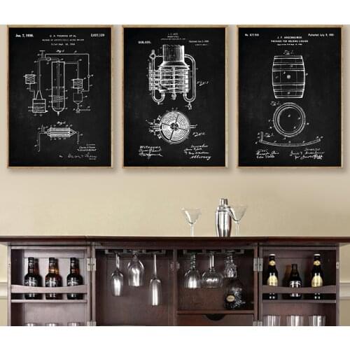 Whiskey Patent Vintage Posters and Prints Kitchen Wall Decor , Whiskey Invention Canvas Painting Wall Art Pictures Bar Pub Decor