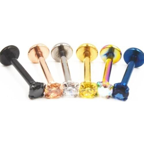 Free shippment 50pcs Body Jewelry 16G CZ Gems surgical steel threaded body jewelry lip piercing labret ring/Ear Helix Bar NEW