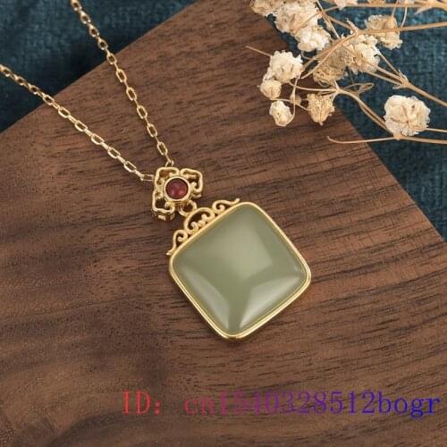 Green Jade Pendant Charm Fashion Amulet Zircon Gemstone 925 Silver Natural Jewelry Necklace Chalcedony Chinese Crystal Women
