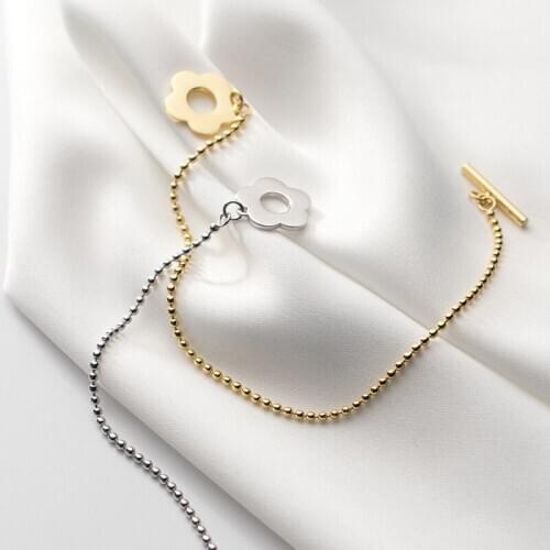 MloveAcc Luxury Fine Silver 925 Bead Chain Bracelet Female Hollow Flower Minimalist Bracelets for Women Silver 925 Sterling