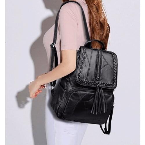 2021 Womens PU leather backpack School bag classic black waterproof travel multi-function Shoulder bag