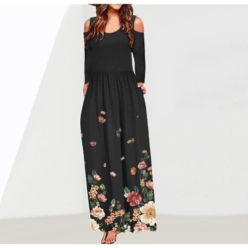 New Flowers Print Autumn Long Sleeve Off Shoulder Dress 2021 Beach Casual Plus Size Dresses Women Elegant Long Dress Women #t3g