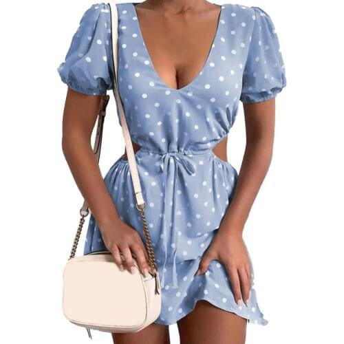 Plus Size Fashion Dress Women Polka Dot Print Dresses Soft Women Hollow Waist Dress Dating Vestidos Mini Dresses