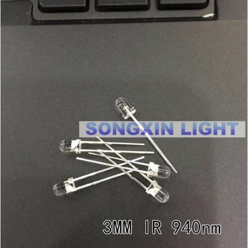 1000pcs 3mm Transparent IR LED 3mm Transparent Infrared 940nm 940 nm LED Light Emitting Diode Lamp Water Clear Bulb