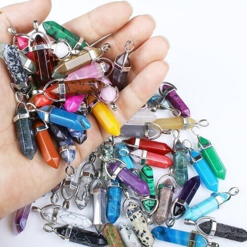 2pcs/pack 13x40mm Natural Semi-precious Stone Pendants Six Prism Shape Pillar Bullet Shape Pendants 31colors for Choice