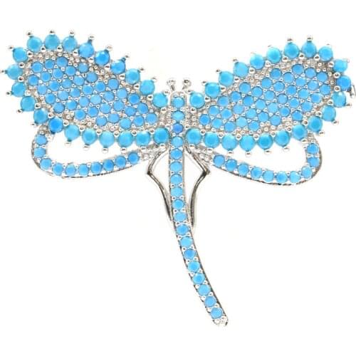 45x39mm Unique Dragonfly Shape Created Blue Turquoise Tanzanite For Bride Wedding Silver Pendant Daily Wear Drop Shipping