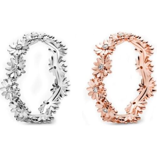 Free shipping Authentic 925 Sterling Silver Sparkling Daisy Flower Crown Rose Rings For Women European Original DIY Jewelry