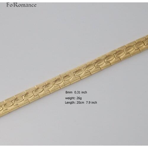 FoRomance OVAL PATTERN CARVED YELLOW GOLD SOLID GP FILLED SCRUB 7.9" 10CM LINK BRACELET WIDTH 8 MM 0.31" WEIGHT 26G