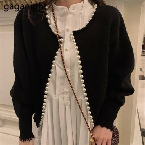 Gaganight Pearl Women Cardigan Fashion Sweater Fall Winter Clothes for Women Korean Fashion Kardigan Solid Casual Outwear Tops