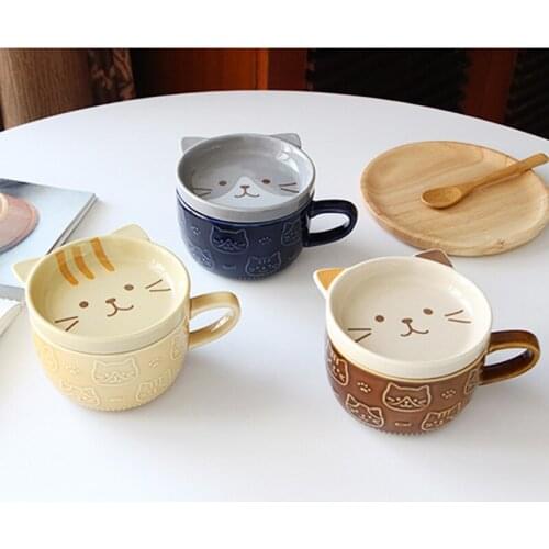 Ceramic covered Mug cat coffee cup dish cartoon childrens milk cup lovely breakfast cup water cup