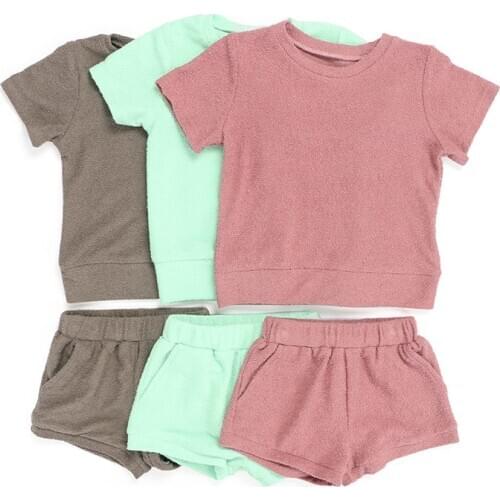 Kaiya Angel Newest Children Terry Clothing Set Girl Summer Solid 2pcs Baby Boy Casual Outfits 2020 Factory Wholesale Outfit