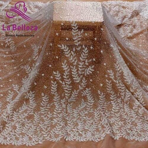 1 yard off white bridal fabric polyester clear sequins embroidery wedding dress lace fabric