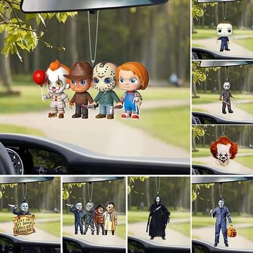 Halloween Doll Pendant Creative Horror Toys Zombies Skeleton Dwarf Decoration Car Rear View Mirror Hanging Funny Festival Gifts