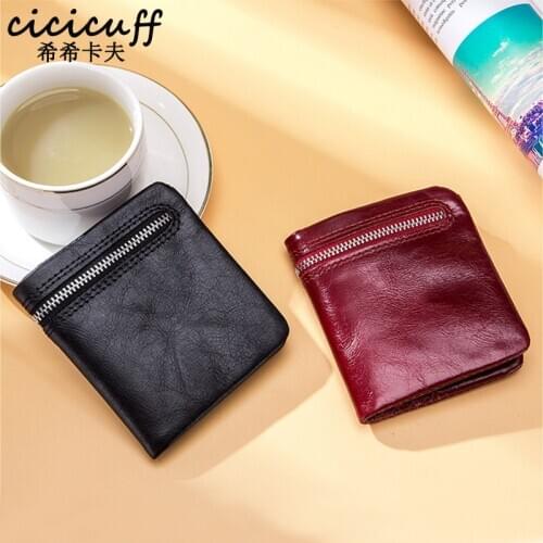 2020 Genuine Leather Men Wallets Small Mini Card Holder Wallet Pocket for Women Retro Oil Wax Leather Purse High Quality Portfel