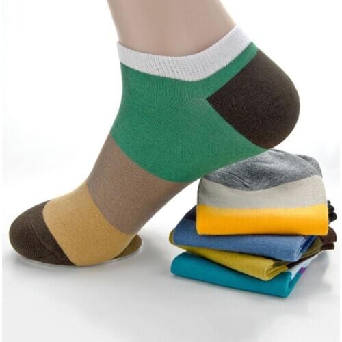 LKWDer 5 Pairs Mens Socks 10 Colors Wide Stripes Spring and Summer Cotton Men Ankle Socks Male Patchwork Boat Socks Calcetines