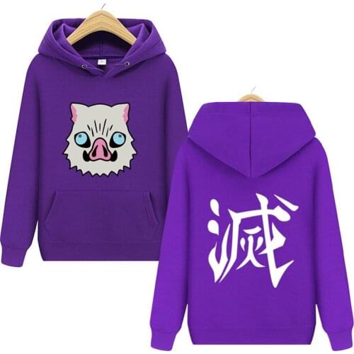 New Autumn Winter Latest Japanses Anime Costume Demon Slayer Kisatsutai Inosuke Boar Mask Printing Hoodie Harajuku Sweatshirts