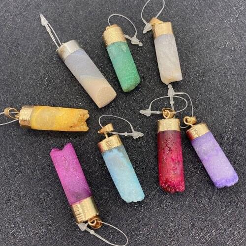Wholesale Multi-color Cylindrical Shape Pendant Natural Stone Material Jewelry Making DIY Handmade Accessories Bead Decoration