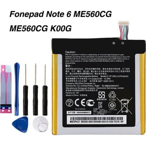 Original Fonepad Note 6 Battery For ASUS Fonepad Note 6 FHD6 ME560CG ME560CG K00G 3130mAh C11P1309 with tool