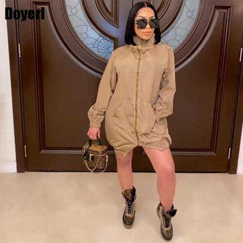 Autumn Casual Dresses for Women 2020 Fall Solid Front Zipper Long Sleeve Dress Korean Streetwear Pockets Loose Short Mini Dress