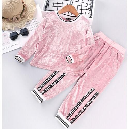 2-8y Children Velvet Sweater Suit Cotton Kids Clothes Suits spring and fall letter T-shirt and Pants Long Sleeve Baby Clothes