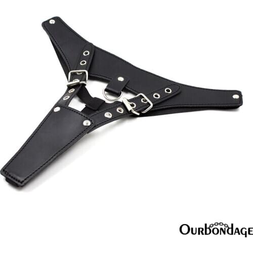 Ourbondage PU Leather Female Simple Chastity With Front Buckle Strap Nylon T-Back BDSM Bondage Sex Toys For Women Lesbian